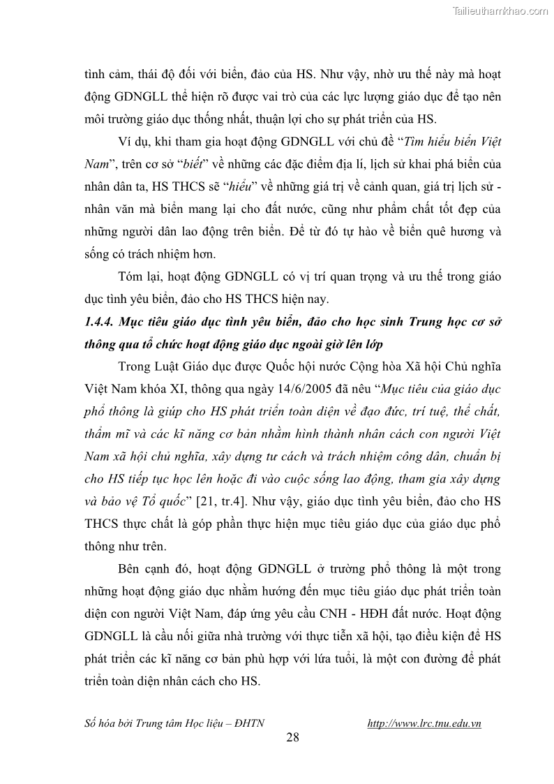 Luận văn thạc sĩ khoa học giáo dục Giáo dục tình yêu biển đảo cho học sinh THCS huyện Tứ Kỳ tỉnh Hải Dương thông qua các hoạt động giáo dục ngoài giờ lên lớp - 4 Trang 40