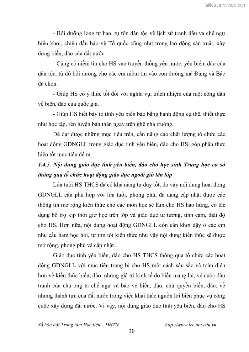 Luận văn thạc sĩ khoa học giáo dục Giáo dục tình yêu biển đảo cho học sinh THCS huyện Tứ Kỳ tỉnh Hải Dương thông qua các hoạt động giáo dục ngoài giờ lên lớp - 4 Trang 42