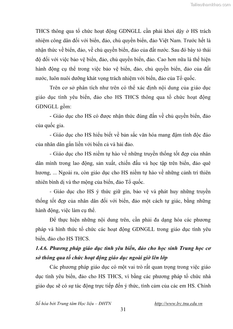 Luận văn thạc sĩ khoa học giáo dục Giáo dục tình yêu biển đảo cho học sinh THCS huyện Tứ Kỳ tỉnh Hải Dương thông qua các hoạt động giáo dục ngoài giờ lên lớp - 4 Trang 43