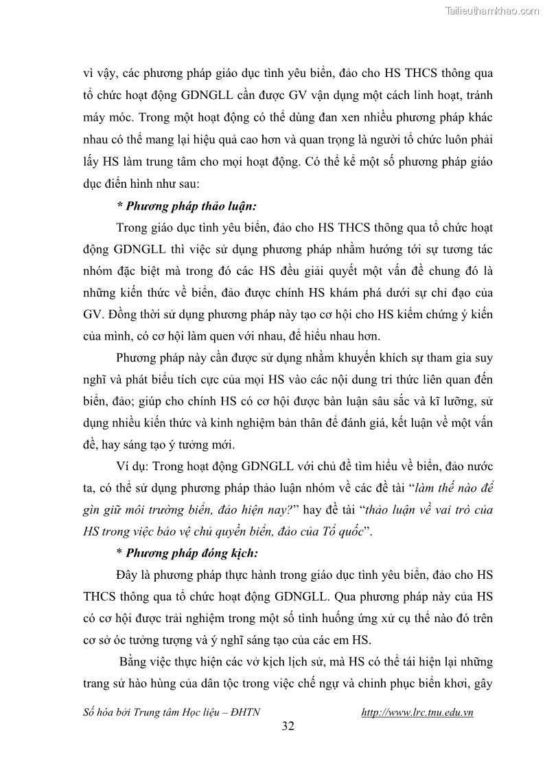 Luận văn thạc sĩ khoa học giáo dục Giáo dục tình yêu biển đảo cho học sinh THCS huyện Tứ Kỳ tỉnh Hải Dương thông qua các hoạt động giáo dục ngoài giờ lên lớp - 4 Trang 44