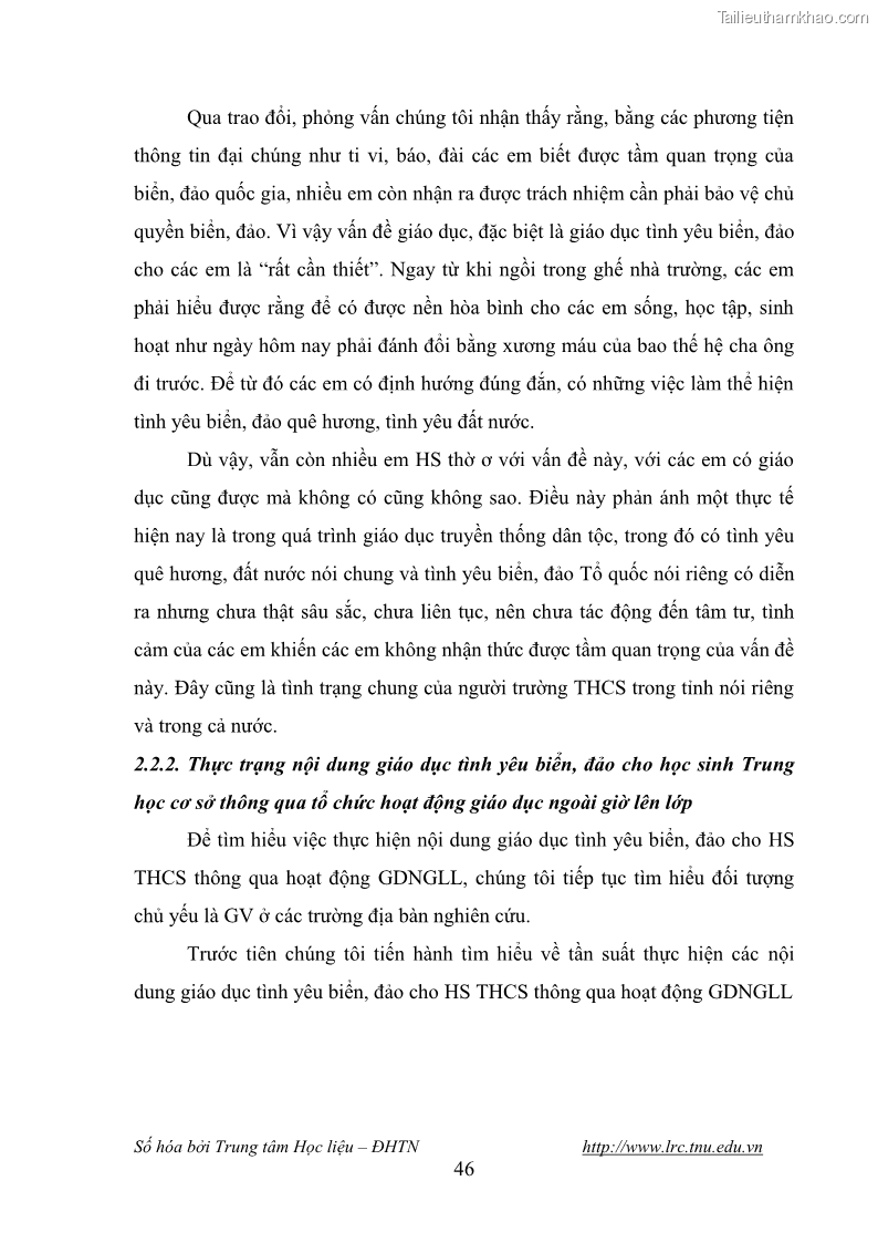 Luận văn thạc sĩ khoa học giáo dục Giáo dục tình yêu biển đảo cho học sinh THCS huyện Tứ Kỳ tỉnh Hải Dương thông qua các hoạt động giáo dục ngoài giờ lên lớp - 5 Trang 58
