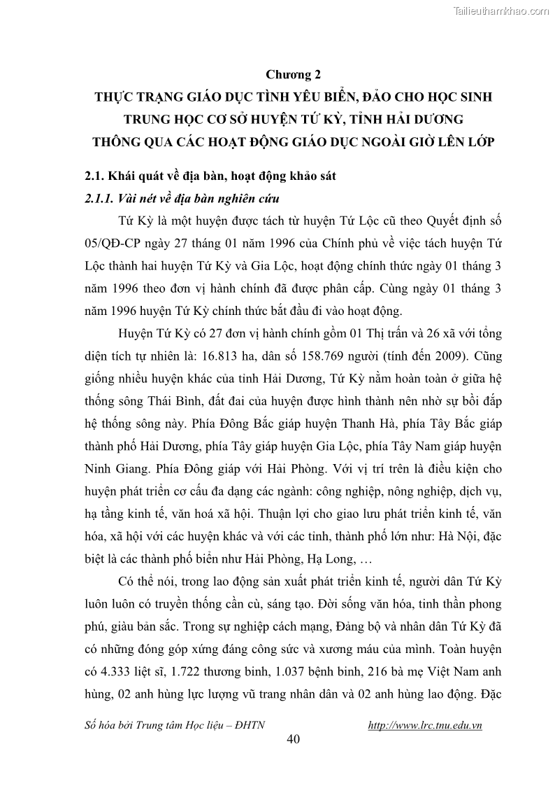 Luận văn thạc sĩ khoa học giáo dục Giáo dục tình yêu biển đảo cho học sinh THCS huyện Tứ Kỳ tỉnh Hải Dương thông qua các hoạt động giáo dục ngoài giờ lên lớp - 5 Trang 52