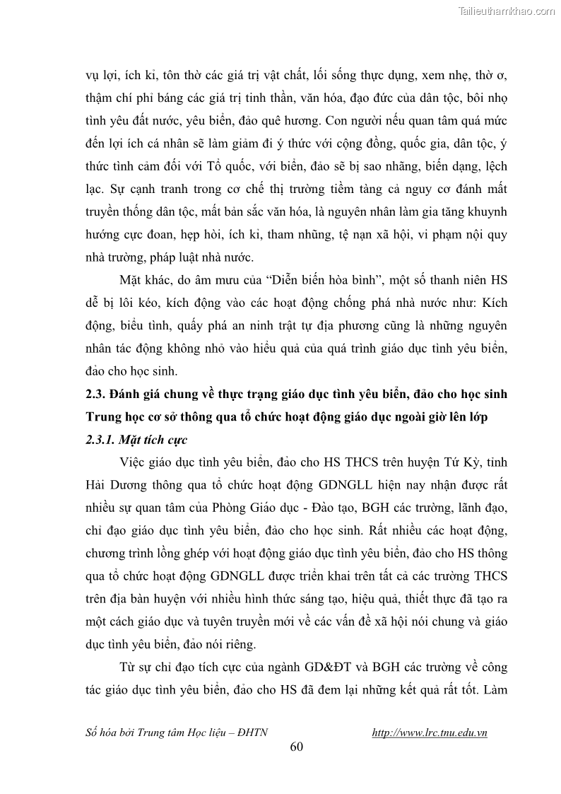 Luận văn thạc sĩ khoa học giáo dục Giáo dục tình yêu biển đảo cho học sinh THCS huyện Tứ Kỳ tỉnh Hải Dương thông qua các hoạt động giáo dục ngoài giờ lên lớp - 6 Trang 72
