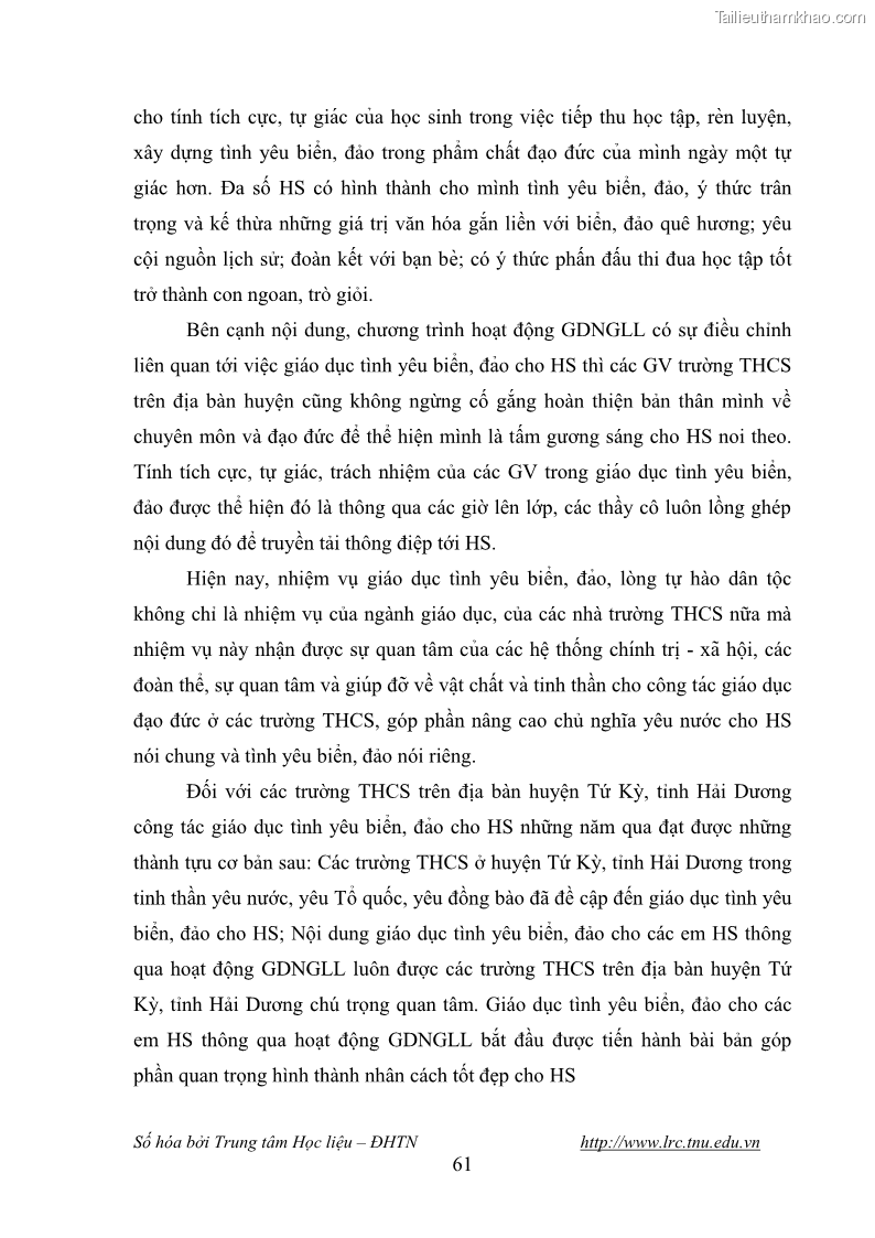 Luận văn thạc sĩ khoa học giáo dục Giáo dục tình yêu biển đảo cho học sinh THCS huyện Tứ Kỳ tỉnh Hải Dương thông qua các hoạt động giáo dục ngoài giờ lên lớp - 7 Trang 73