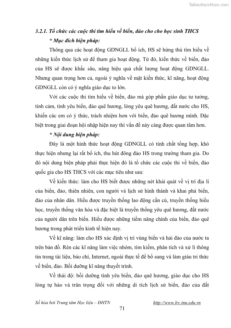 Luận văn thạc sĩ khoa học giáo dục Giáo dục tình yêu biển đảo cho học sinh THCS huyện Tứ Kỳ tỉnh Hải Dương thông qua các hoạt động giáo dục ngoài giờ lên lớp - 7 Trang 83