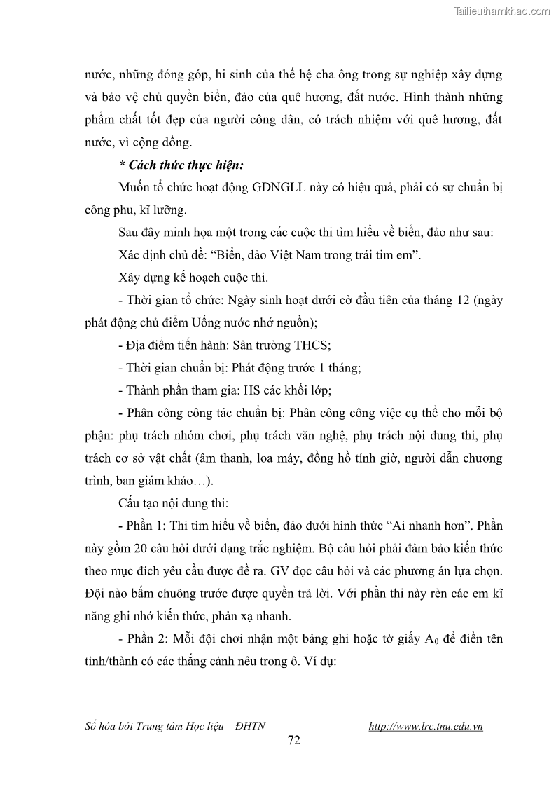 Luận văn thạc sĩ khoa học giáo dục Giáo dục tình yêu biển đảo cho học sinh THCS huyện Tứ Kỳ tỉnh Hải Dương thông qua các hoạt động giáo dục ngoài giờ lên lớp - 7 Trang 84