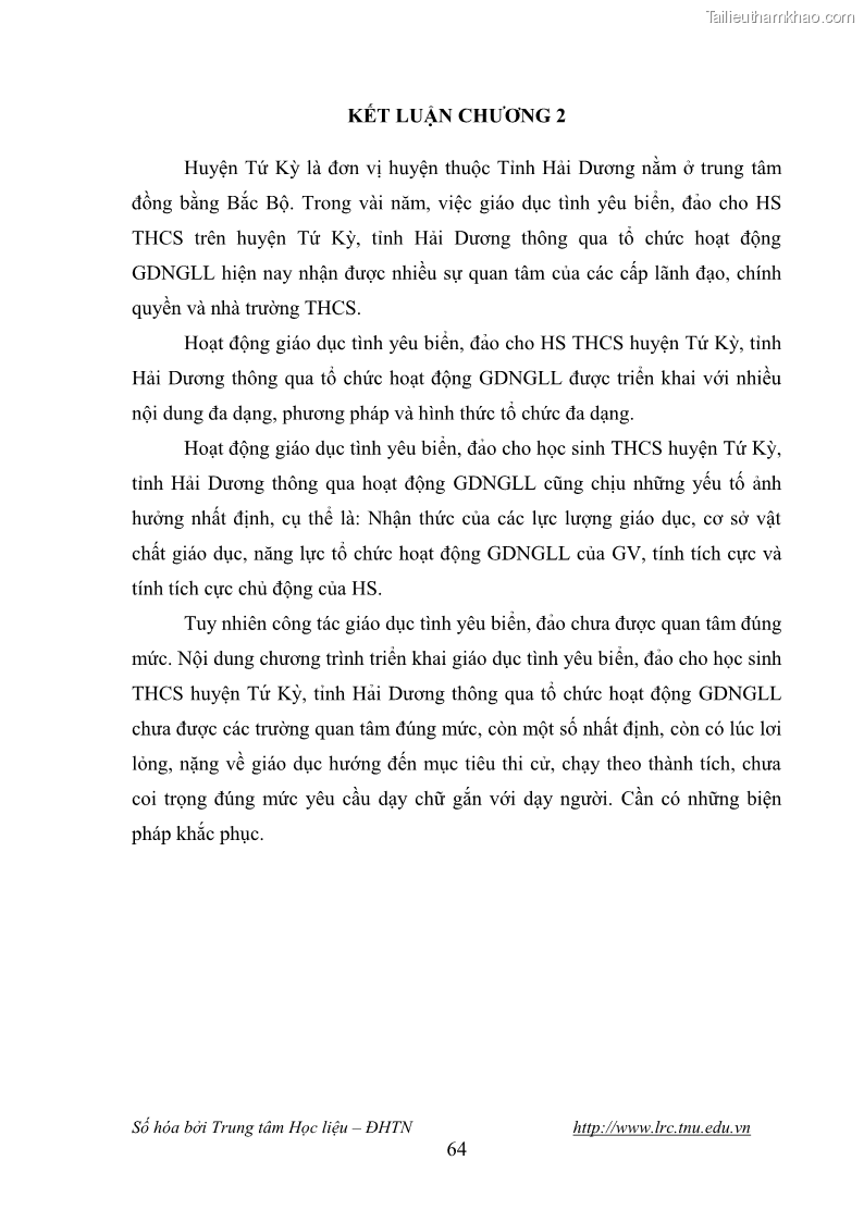 Luận văn thạc sĩ khoa học giáo dục Giáo dục tình yêu biển đảo cho học sinh THCS huyện Tứ Kỳ tỉnh Hải Dương thông qua các hoạt động giáo dục ngoài giờ lên lớp - 7 Trang 76