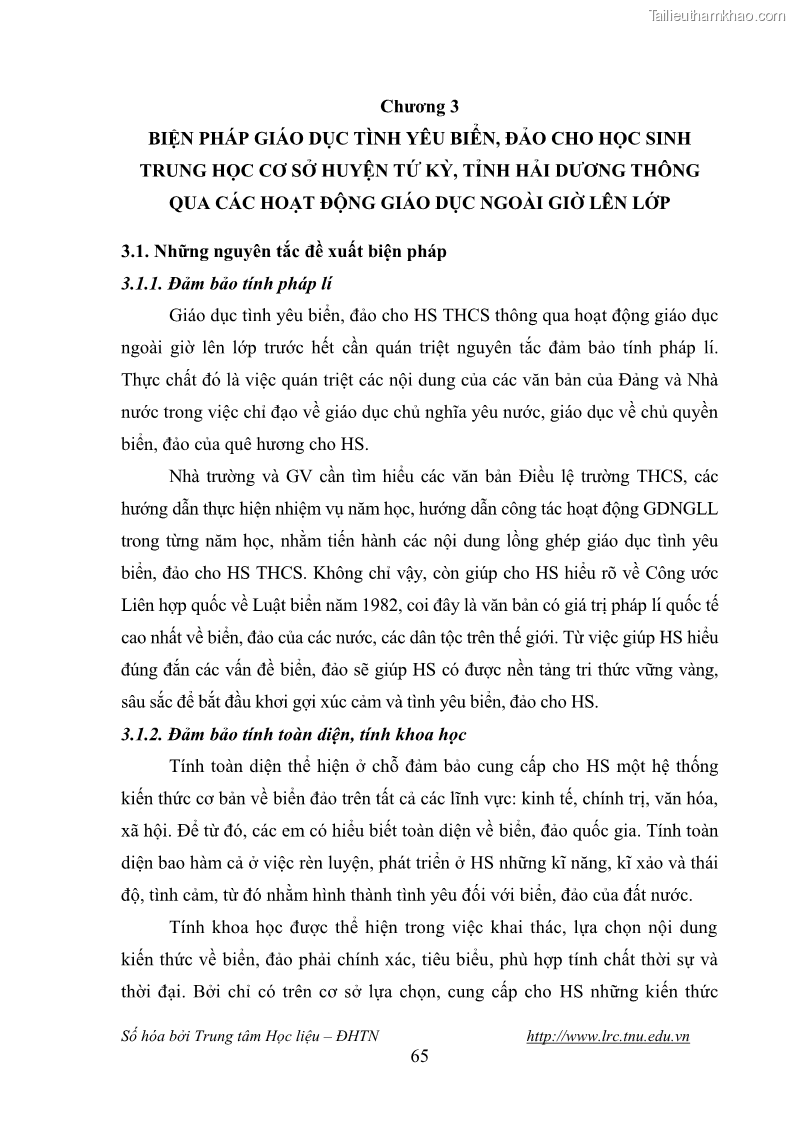 Luận văn thạc sĩ khoa học giáo dục Giáo dục tình yêu biển đảo cho học sinh THCS huyện Tứ Kỳ tỉnh Hải Dương thông qua các hoạt động giáo dục ngoài giờ lên lớp - 7 Trang 77