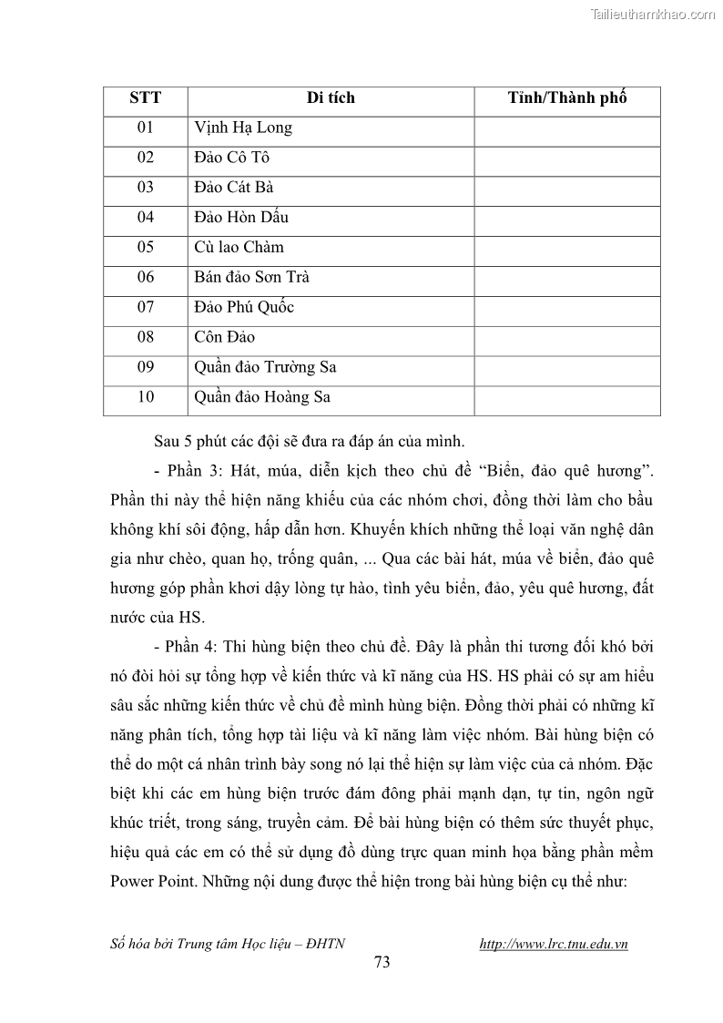 Luận văn thạc sĩ khoa học giáo dục Giáo dục tình yêu biển đảo cho học sinh THCS huyện Tứ Kỳ tỉnh Hải Dương thông qua các hoạt động giáo dục ngoài giờ lên lớp - 8 Trang 85