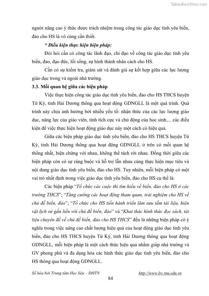 Luận văn thạc sĩ khoa học giáo dục Giáo dục tình yêu biển đảo cho học sinh THCS huyện Tứ Kỳ tỉnh Hải Dương thông qua các hoạt động giáo dục ngoài giờ lên lớp - 8 Trang 96