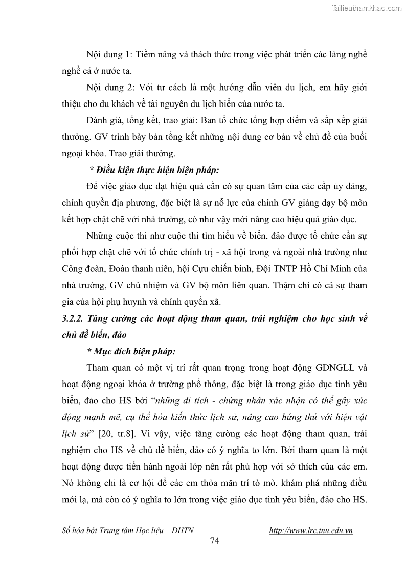 Luận văn thạc sĩ khoa học giáo dục Giáo dục tình yêu biển đảo cho học sinh THCS huyện Tứ Kỳ tỉnh Hải Dương thông qua các hoạt động giáo dục ngoài giờ lên lớp - 8 Trang 86