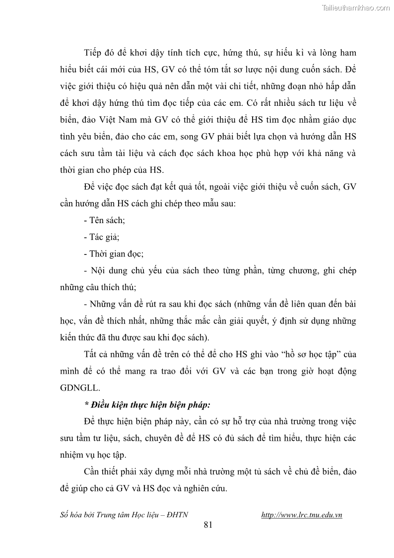 Luận văn thạc sĩ khoa học giáo dục Giáo dục tình yêu biển đảo cho học sinh THCS huyện Tứ Kỳ tỉnh Hải Dương thông qua các hoạt động giáo dục ngoài giờ lên lớp - 8 Trang 93