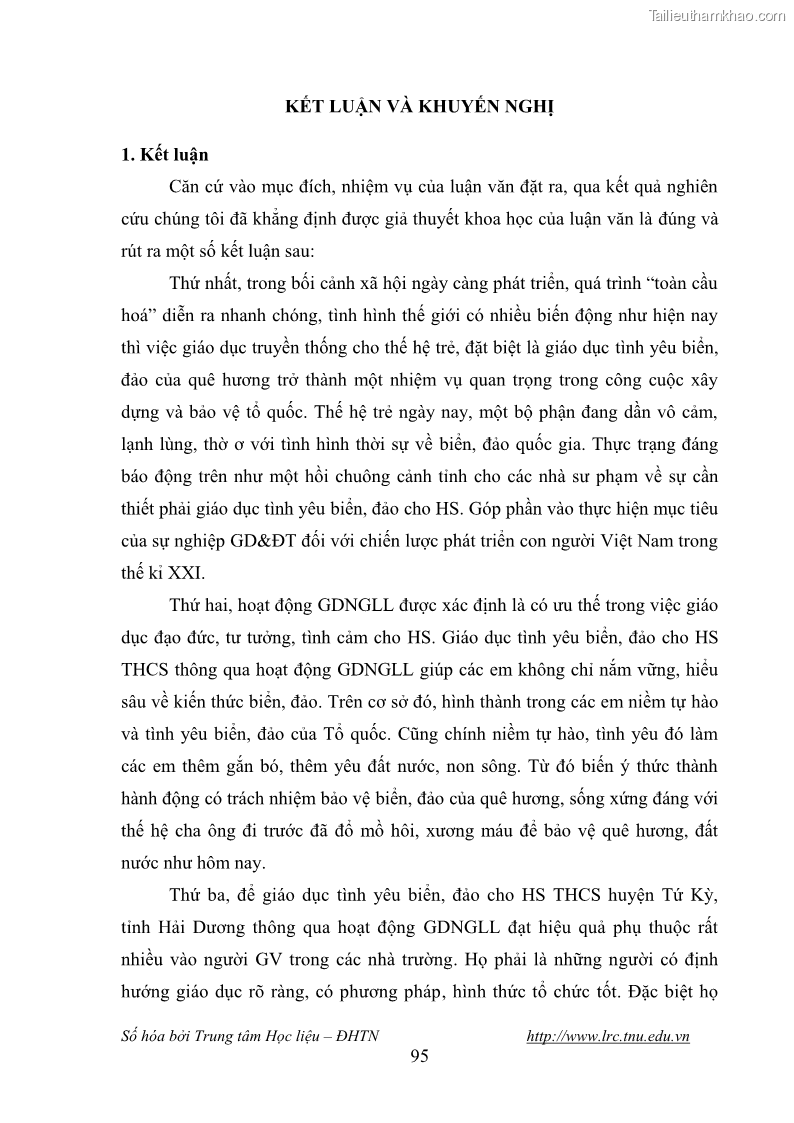 Luận văn thạc sĩ khoa học giáo dục Giáo dục tình yêu biển đảo cho học sinh THCS huyện Tứ Kỳ tỉnh Hải Dương thông qua các hoạt động giáo dục ngoài giờ lên lớp - 9 Trang 107