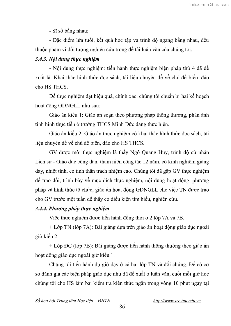 Luận văn thạc sĩ khoa học giáo dục Giáo dục tình yêu biển đảo cho học sinh THCS huyện Tứ Kỳ tỉnh Hải Dương thông qua các hoạt động giáo dục ngoài giờ lên lớp - 9 Trang 98