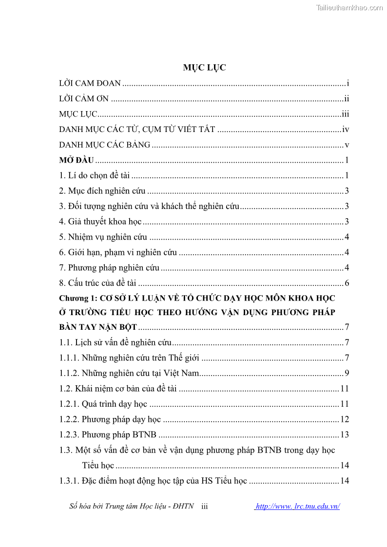 Luận văn thạc sĩ khoa học giáo dục Tổ chức dạy học môn Khoa học ở các trường Tiểu học thành phố Thái Nguyên, tỉnh Thái Nguyên theo hướng vận dụng phương pháp Bàn tay nặn bột - 1 Trang 5