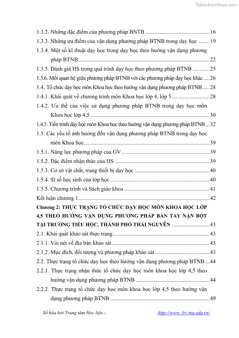 Luận văn thạc sĩ khoa học giáo dục Tổ chức dạy học môn Khoa học ở các trường Tiểu học thành phố Thái Nguyên, tỉnh Thái Nguyên theo hướng vận dụng phương pháp Bàn tay nặn bột - 1 Trang 6