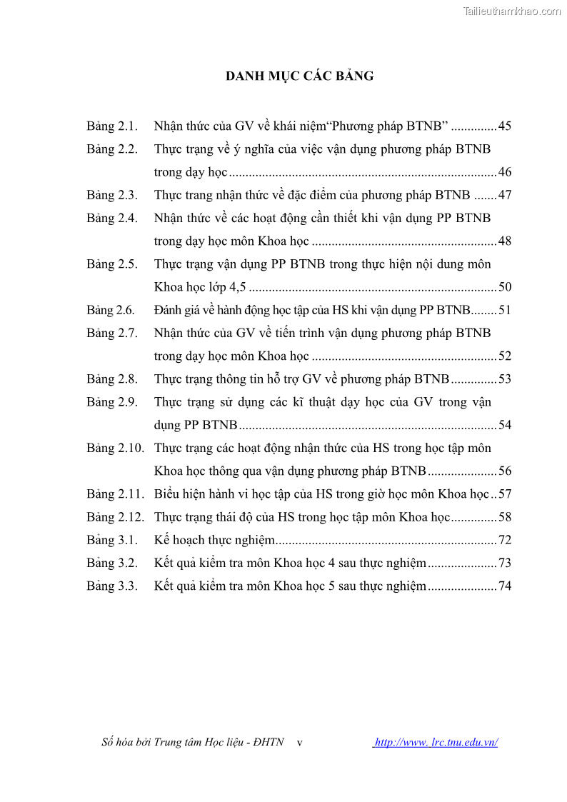 Luận văn thạc sĩ khoa học giáo dục Tổ chức dạy học môn Khoa học ở các trường Tiểu học thành phố Thái Nguyên, tỉnh Thái Nguyên theo hướng vận dụng phương pháp Bàn tay nặn bột - 1 Trang 9