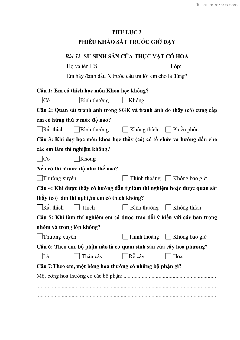 Luận văn thạc sĩ khoa học giáo dục Tổ chức dạy học môn Khoa học ở các trường Tiểu học thành phố Thái Nguyên, tỉnh Thái Nguyên theo hướng vận dụng phương pháp Bàn tay nặn bột - 10 Trang 110