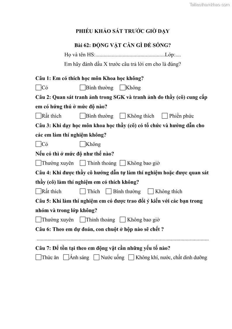 Luận văn thạc sĩ khoa học giáo dục Tổ chức dạy học môn Khoa học ở các trường Tiểu học thành phố Thái Nguyên, tỉnh Thái Nguyên theo hướng vận dụng phương pháp Bàn tay nặn bột - 10 Trang 112