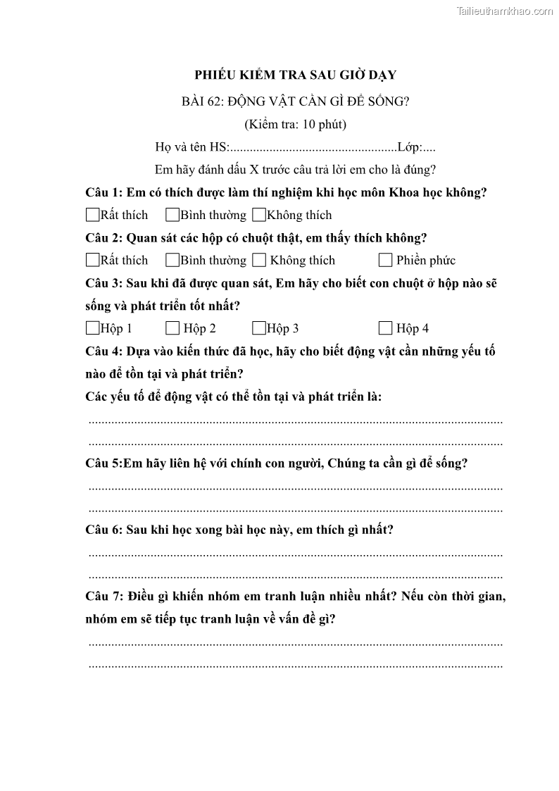 Luận văn thạc sĩ khoa học giáo dục Tổ chức dạy học môn Khoa học ở các trường Tiểu học thành phố Thái Nguyên, tỉnh Thái Nguyên theo hướng vận dụng phương pháp Bàn tay nặn bột - 10 Trang 113