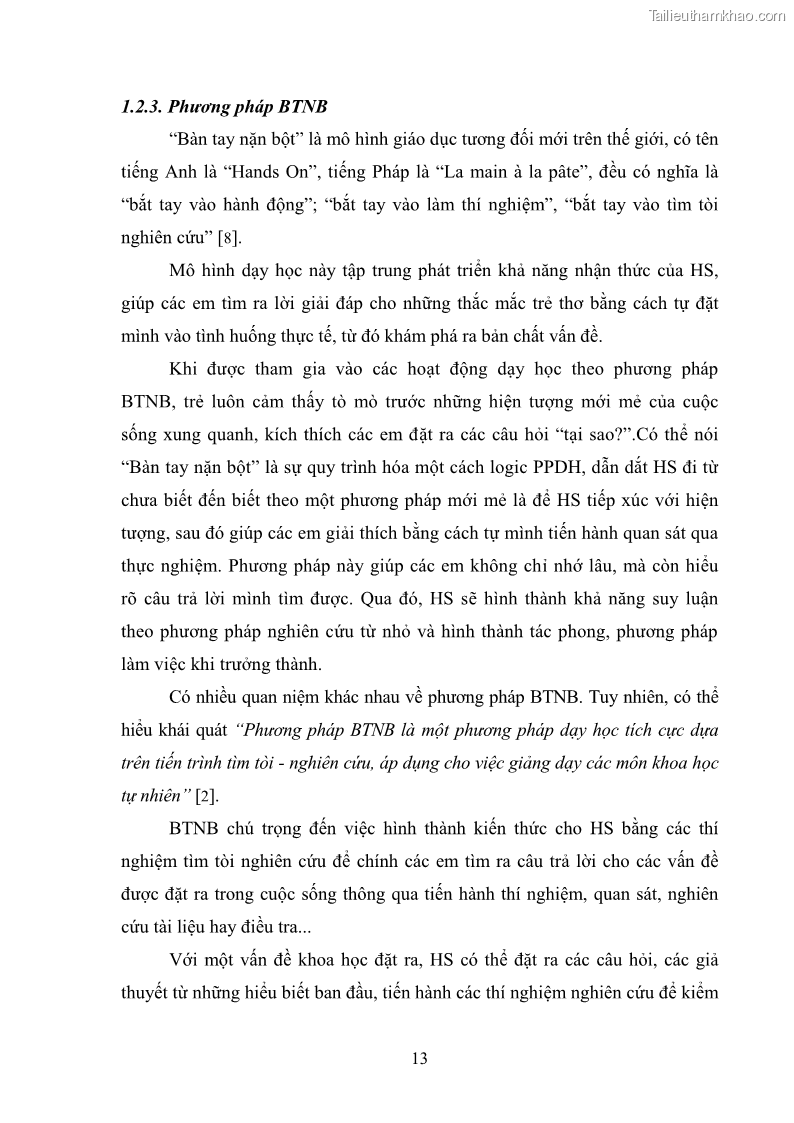 Luận văn thạc sĩ khoa học giáo dục Tổ chức dạy học môn Khoa học ở các trường Tiểu học thành phố Thái Nguyên, tỉnh Thái Nguyên theo hướng vận dụng phương pháp Bàn tay nặn bột - 2 Trang 22