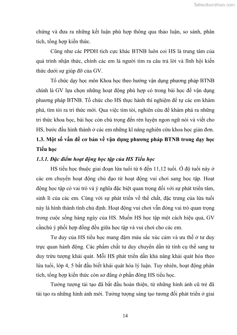 Luận văn thạc sĩ khoa học giáo dục Tổ chức dạy học môn Khoa học ở các trường Tiểu học thành phố Thái Nguyên, tỉnh Thái Nguyên theo hướng vận dụng phương pháp Bàn tay nặn bột - 2 Trang 23