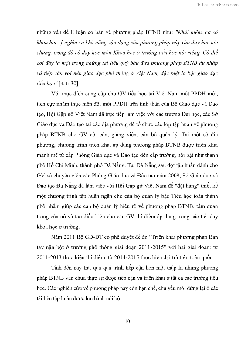 Luận văn thạc sĩ khoa học giáo dục Tổ chức dạy học môn Khoa học ở các trường Tiểu học thành phố Thái Nguyên, tỉnh Thái Nguyên theo hướng vận dụng phương pháp Bàn tay nặn bột - 2 Trang 19