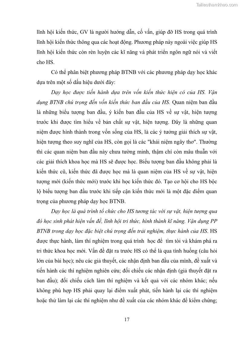 Luận văn thạc sĩ khoa học giáo dục Tổ chức dạy học môn Khoa học ở các trường Tiểu học thành phố Thái Nguyên, tỉnh Thái Nguyên theo hướng vận dụng phương pháp Bàn tay nặn bột - 3 Trang 26