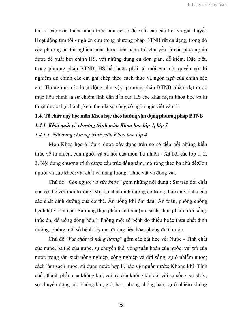 Luận văn thạc sĩ khoa học giáo dục Tổ chức dạy học môn Khoa học ở các trường Tiểu học thành phố Thái Nguyên, tỉnh Thái Nguyên theo hướng vận dụng phương pháp Bàn tay nặn bột - 4 Trang 37