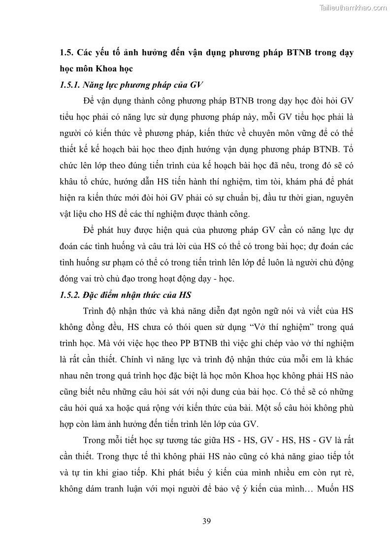 Luận văn thạc sĩ khoa học giáo dục Tổ chức dạy học môn Khoa học ở các trường Tiểu học thành phố Thái Nguyên, tỉnh Thái Nguyên theo hướng vận dụng phương pháp Bàn tay nặn bột - 4 Trang 48