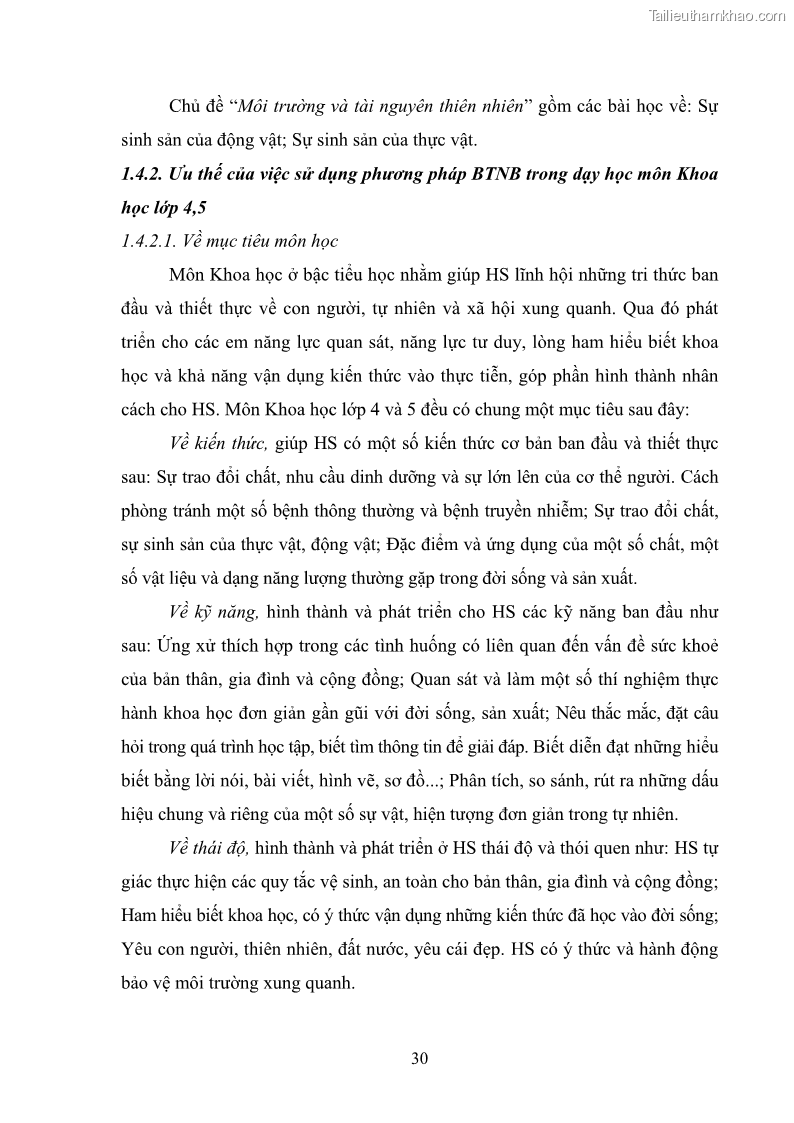 Luận văn thạc sĩ khoa học giáo dục Tổ chức dạy học môn Khoa học ở các trường Tiểu học thành phố Thái Nguyên, tỉnh Thái Nguyên theo hướng vận dụng phương pháp Bàn tay nặn bột - 4 Trang 39