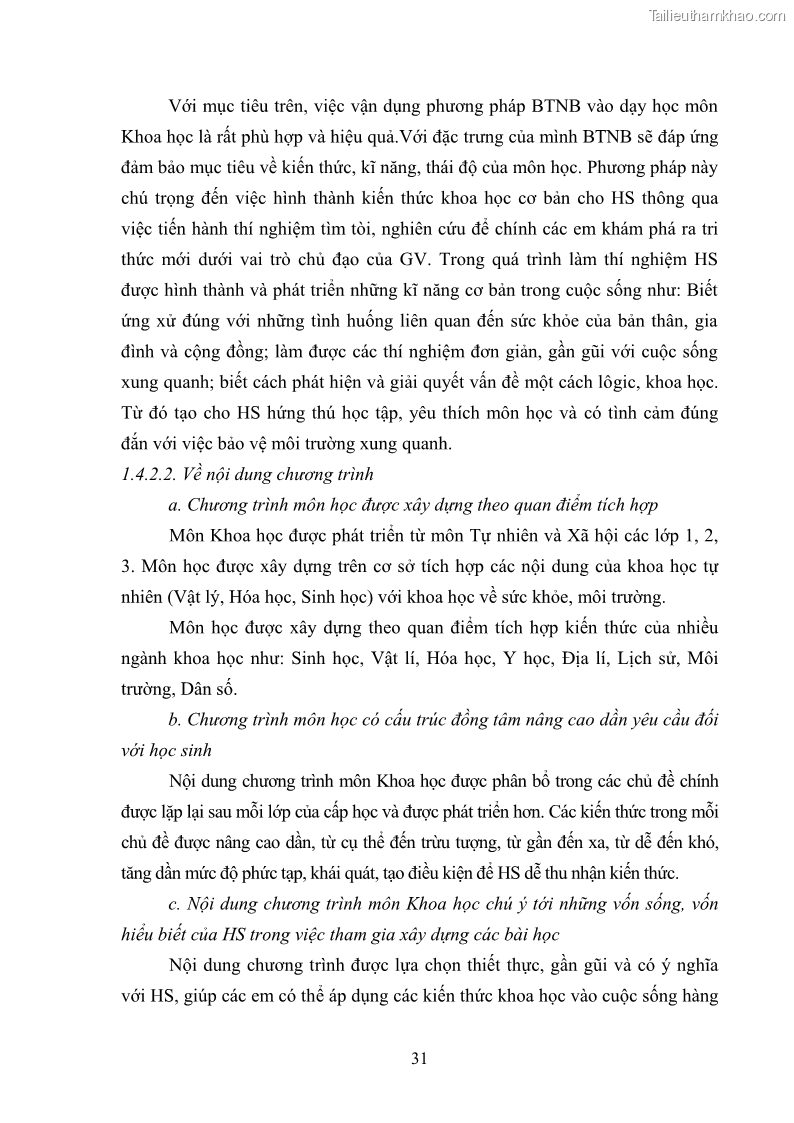 Luận văn thạc sĩ khoa học giáo dục Tổ chức dạy học môn Khoa học ở các trường Tiểu học thành phố Thái Nguyên, tỉnh Thái Nguyên theo hướng vận dụng phương pháp Bàn tay nặn bột - 4 Trang 40