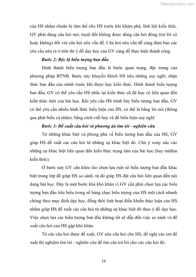 Luận văn thạc sĩ khoa học giáo dục Tổ chức dạy học môn Khoa học ở các trường Tiểu học thành phố Thái Nguyên, tỉnh Thái Nguyên theo hướng vận dụng phương pháp Bàn tay nặn bột - 4 Trang 43