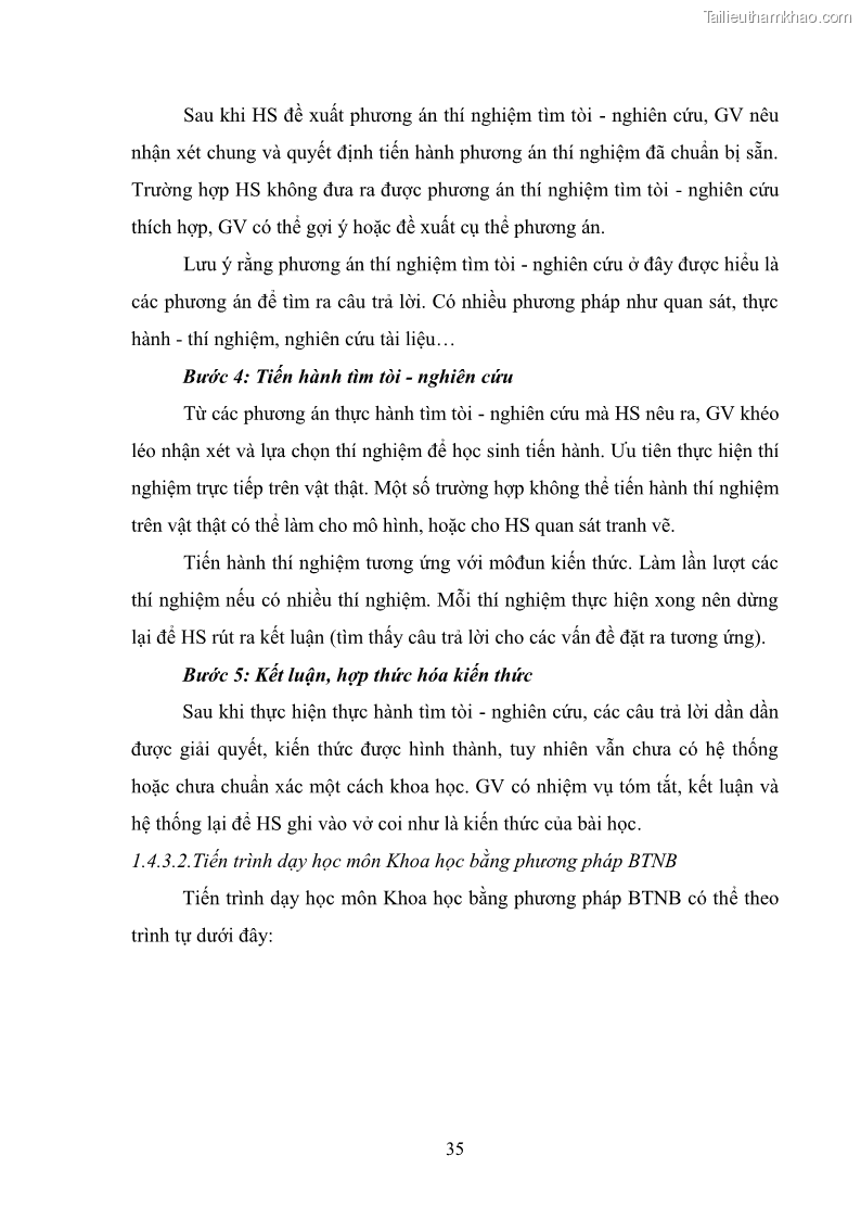 Luận văn thạc sĩ khoa học giáo dục Tổ chức dạy học môn Khoa học ở các trường Tiểu học thành phố Thái Nguyên, tỉnh Thái Nguyên theo hướng vận dụng phương pháp Bàn tay nặn bột - 4 Trang 44