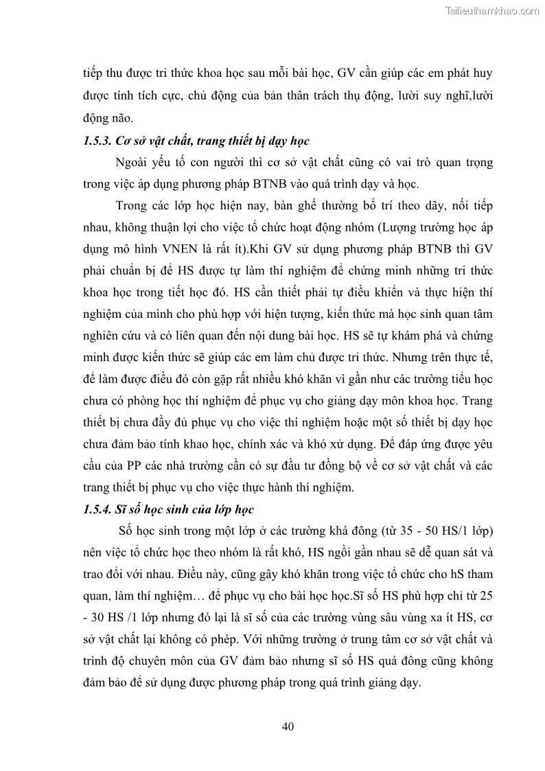 Luận văn thạc sĩ khoa học giáo dục Tổ chức dạy học môn Khoa học ở các trường Tiểu học thành phố Thái Nguyên, tỉnh Thái Nguyên theo hướng vận dụng phương pháp Bàn tay nặn bột - 5 Trang 49