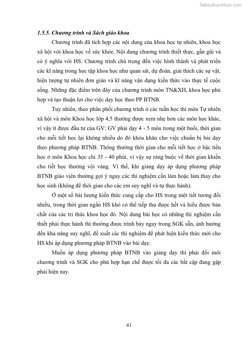 Luận văn thạc sĩ khoa học giáo dục Tổ chức dạy học môn Khoa học ở các trường Tiểu học thành phố Thái Nguyên, tỉnh Thái Nguyên theo hướng vận dụng phương pháp Bàn tay nặn bột - 5 Trang 50