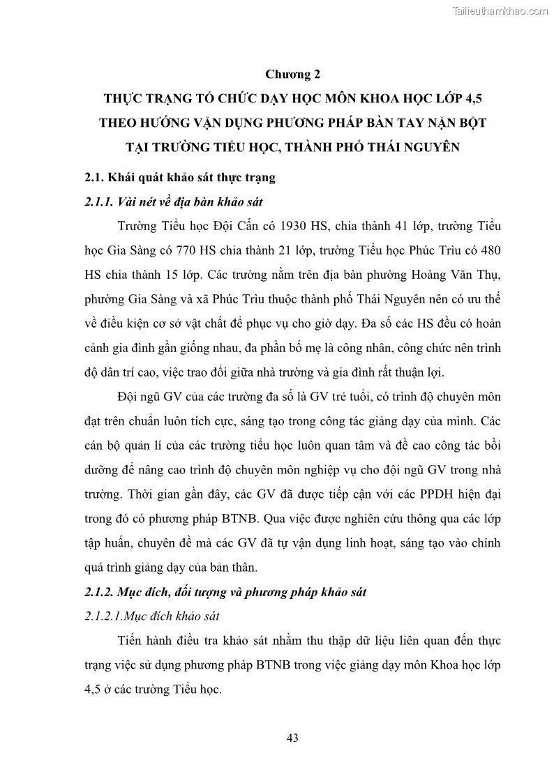 Luận văn thạc sĩ khoa học giáo dục Tổ chức dạy học môn Khoa học ở các trường Tiểu học thành phố Thái Nguyên, tỉnh Thái Nguyên theo hướng vận dụng phương pháp Bàn tay nặn bột - 5 Trang 52