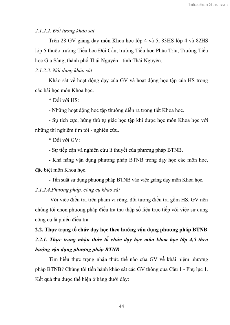 Luận văn thạc sĩ khoa học giáo dục Tổ chức dạy học môn Khoa học ở các trường Tiểu học thành phố Thái Nguyên, tỉnh Thái Nguyên theo hướng vận dụng phương pháp Bàn tay nặn bột - 5 Trang 53