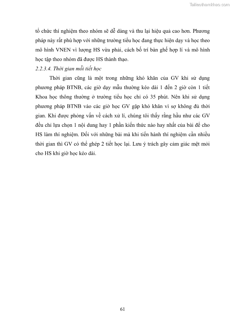 Luận văn thạc sĩ khoa học giáo dục Tổ chức dạy học môn Khoa học ở các trường Tiểu học thành phố Thái Nguyên, tỉnh Thái Nguyên theo hướng vận dụng phương pháp Bàn tay nặn bột - 6 Trang 70