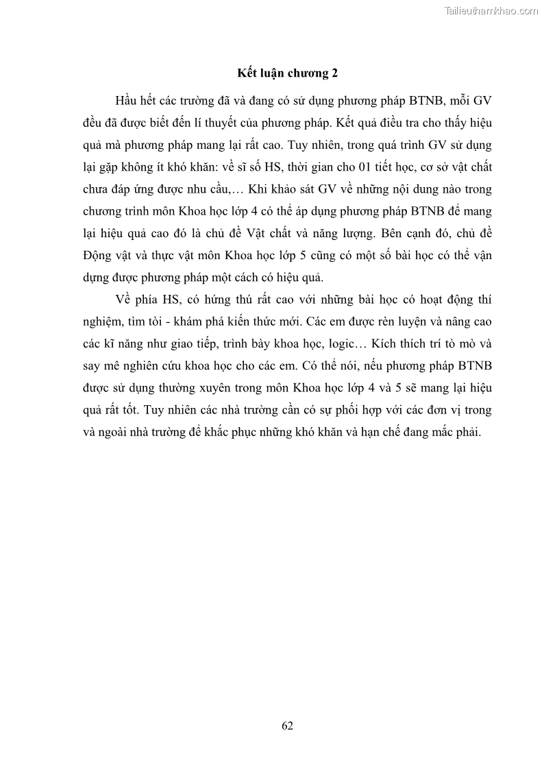 Luận văn thạc sĩ khoa học giáo dục Tổ chức dạy học môn Khoa học ở các trường Tiểu học thành phố Thái Nguyên, tỉnh Thái Nguyên theo hướng vận dụng phương pháp Bàn tay nặn bột - 6 Trang 71