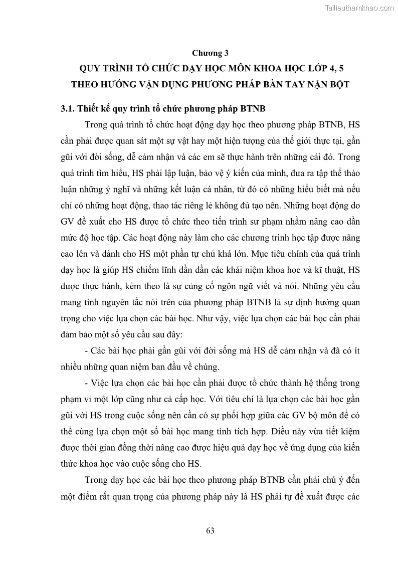 Luận văn thạc sĩ khoa học giáo dục Tổ chức dạy học môn Khoa học ở các trường Tiểu học thành phố Thái Nguyên, tỉnh Thái Nguyên theo hướng vận dụng phương pháp Bàn tay nặn bột - 6 Trang 72