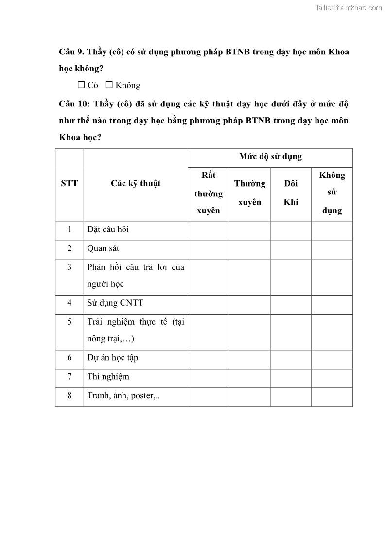 Luận văn thạc sĩ khoa học giáo dục Tổ chức dạy học môn Khoa học ở các trường Tiểu học thành phố Thái Nguyên, tỉnh Thái Nguyên theo hướng vận dụng phương pháp Bàn tay nặn bột - 8 Trang 96