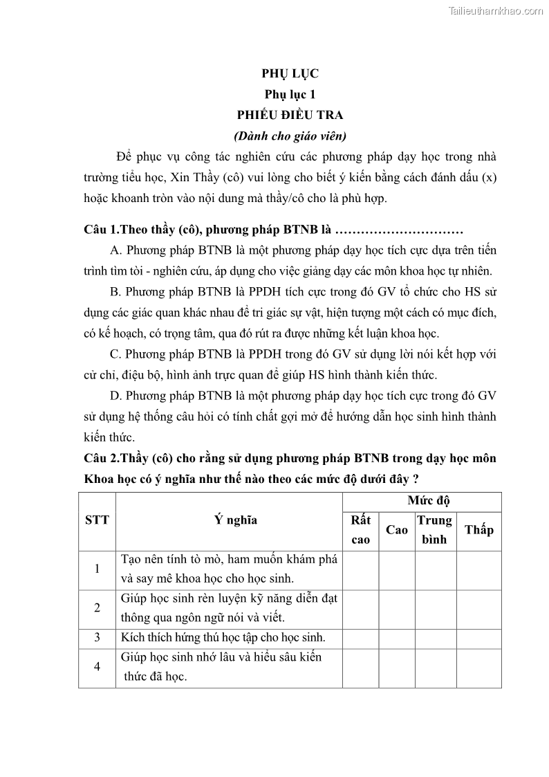 Luận văn thạc sĩ khoa học giáo dục Tổ chức dạy học môn Khoa học ở các trường Tiểu học thành phố Thái Nguyên, tỉnh Thái Nguyên theo hướng vận dụng phương pháp Bàn tay nặn bột - 8 Trang 92