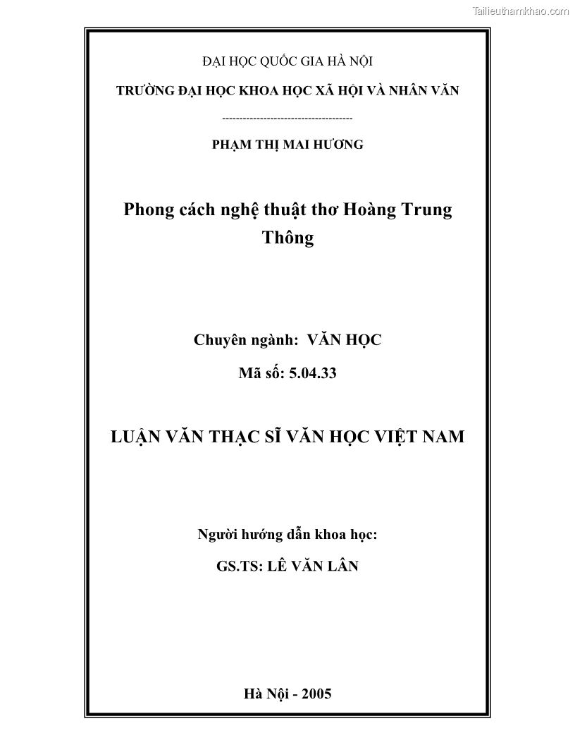 Luận văn thạc sĩ văn học Phong cách nghệ thuật thơ Hoàng Trung Thông - 1 Trang 2