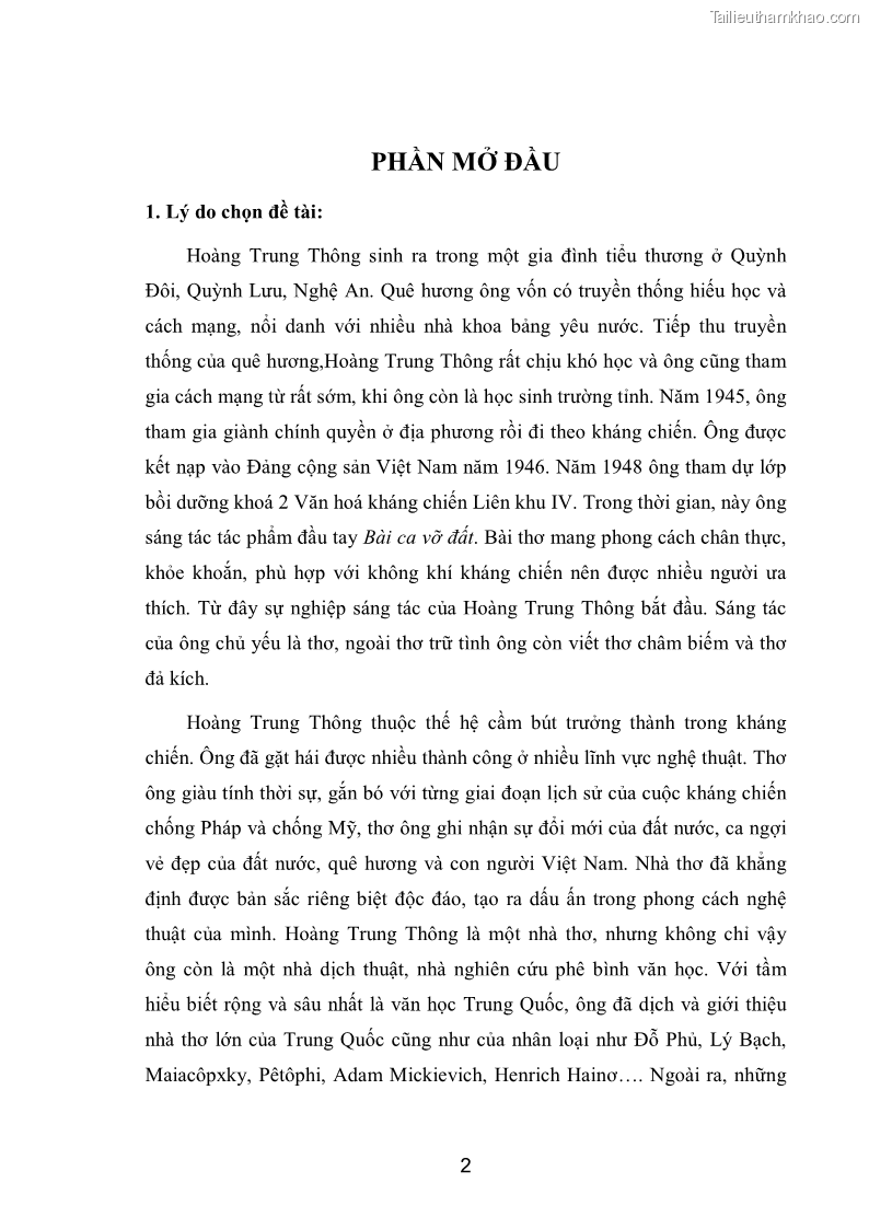 Luận văn thạc sĩ văn học Phong cách nghệ thuật thơ Hoàng Trung Thông - 1 Trang 4