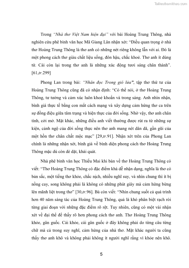 Luận văn thạc sĩ văn học Phong cách nghệ thuật thơ Hoàng Trung Thông - 1 Trang 7