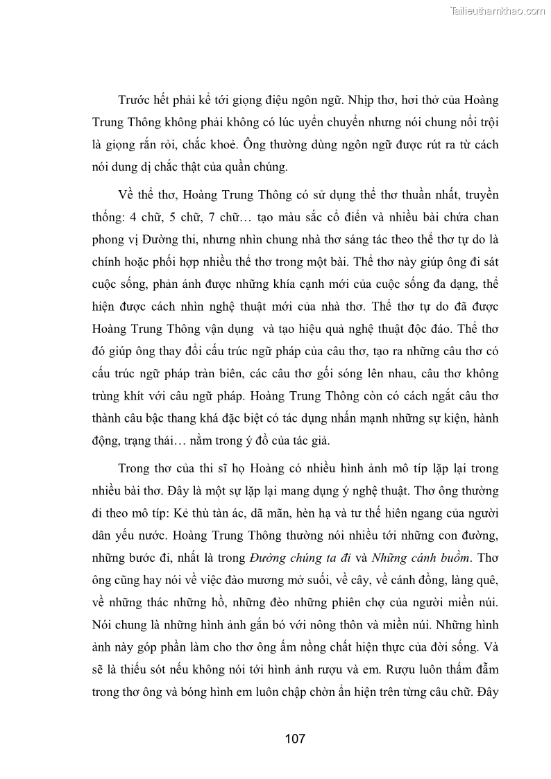 Luận văn thạc sĩ văn học Phong cách nghệ thuật thơ Hoàng Trung Thông - 10 Trang 109