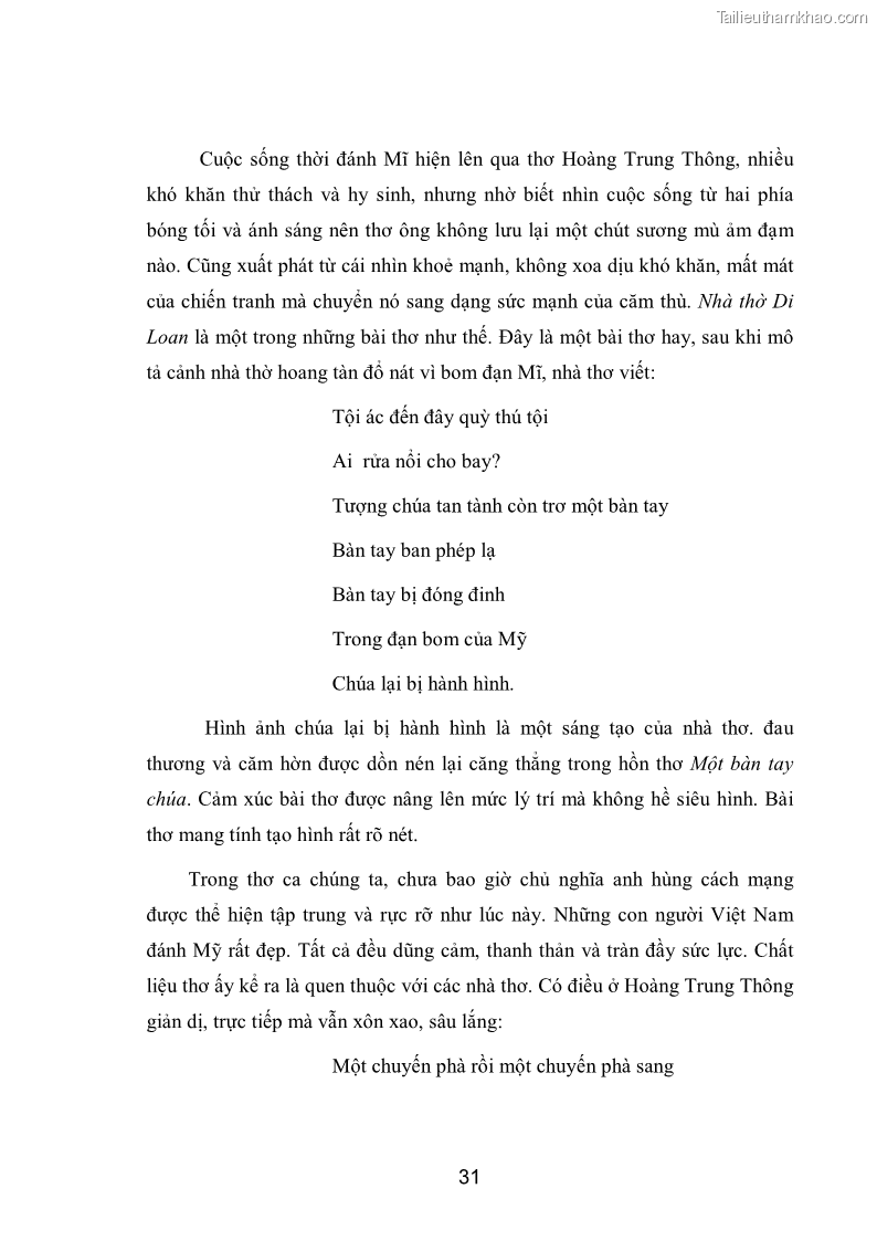 Luận văn thạc sĩ văn học Phong cách nghệ thuật thơ Hoàng Trung Thông - 3 Trang 33