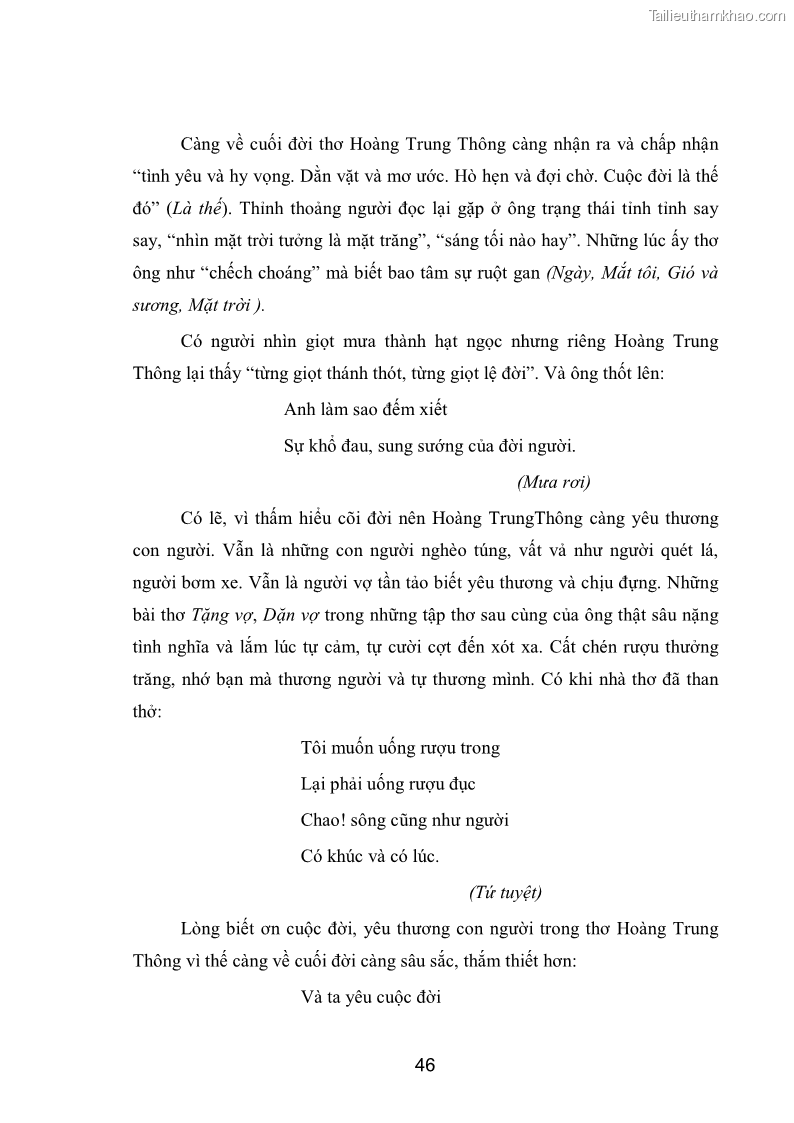 Luận văn thạc sĩ văn học Phong cách nghệ thuật thơ Hoàng Trung Thông - 4 Trang 48