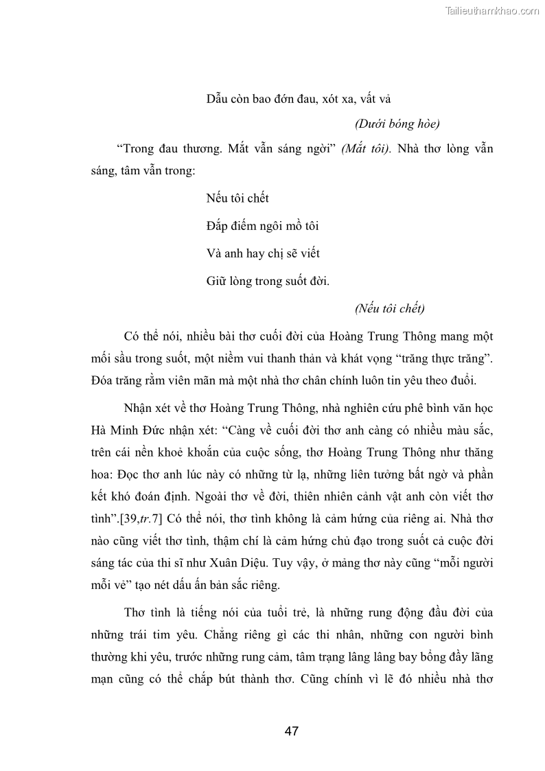 Luận văn thạc sĩ văn học Phong cách nghệ thuật thơ Hoàng Trung Thông - 5 Trang 49